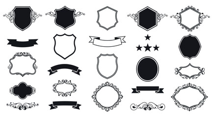 Collection of blank vintage badges and frames with decorative elements vector illustration