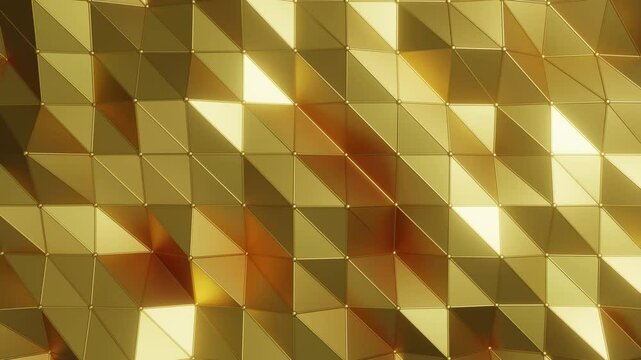 Abstract Gold triangle low polygon. Looping animation background 4K