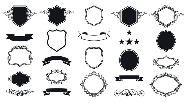 Collection of blank vintage badges and frames with decorative elements vector illustration