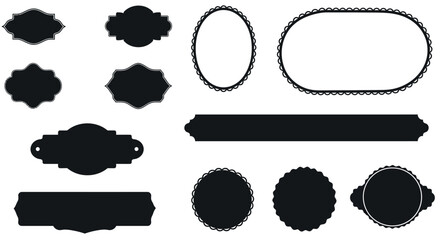 Set of black vintage frames and label shapes for design projects vector illustration