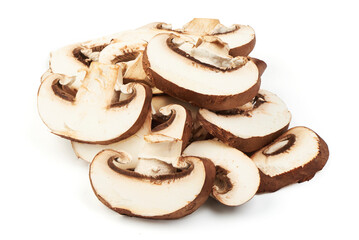 Fresh brown portobello mushrooms, isolated on white background.
