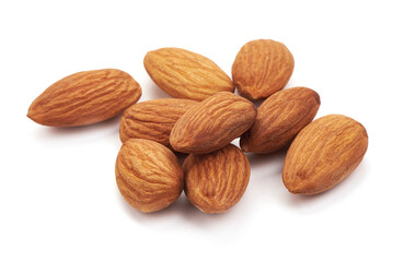 Almond nuts, isolated on white background.