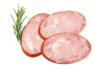 Smoked ham sausage, isolated on white background.