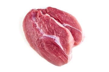 Raw pork steak, isolated on white background.