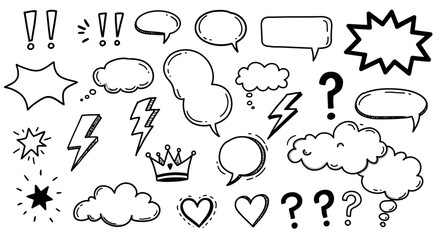 Naklejka premium Hand-drawn comic speech bubbles and symbols collection vector illustration
