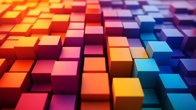 neurodiversity at work modular design using colorful square blocks in ascending layers, side gradient background with space for text