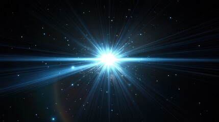 Fototapeta premium Bright Star Burst: Captivating Lens Flare Effect on Black Background, Stunning Light Rays, Celestial Glow, Dramatic Lighting, Stock Photo