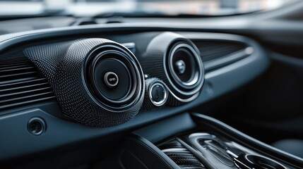 Fototapeta premium Car audio system delivering high fidelity sound, transforming driving experience with cutting edge acoustic performance and sleek dashboard design