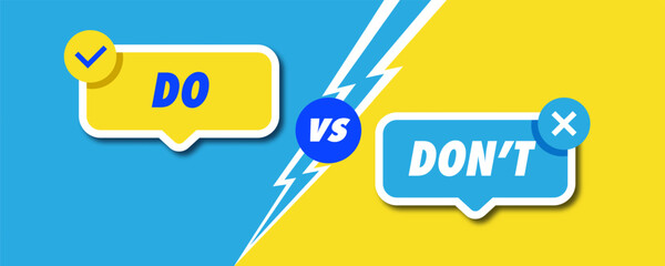 Do vs dont card 3d style on colorful background. Fact checking or easy compare evidence. Concept illustration Vector 10 eps