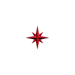 Obraz premium Red eight pointed star with 3D effect is centered transparency background, creating striking and bold visual. star sharp edges and vibrant color contrast with dark backdrop, enhancing its