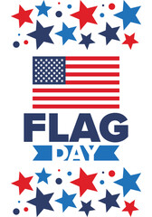 Obraz premium National Flag Day in United States. Holiday celebrated annual June 14 in USA. Patriotic style design with american flag. Poster, greeting card, banner and background. Vector illustration
