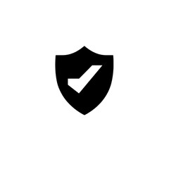 Black shield icon with checkmark symbolizes security and protection, conveying sense of safety and trust