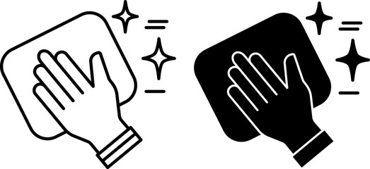 Obraz premium Clean Icons. Black and White Vector Illustration. House Cleaning. Human Hand Wiping Dust With Rag. Hygiene Concept