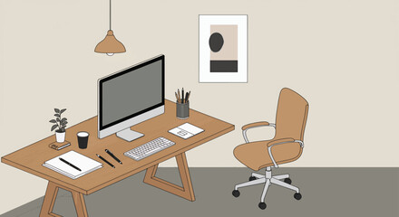 Modern Minimalist Home Office Workspace Design Illustration