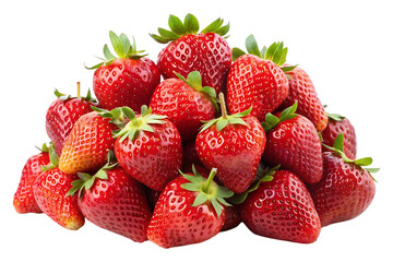 Pile of Red Strawberries Isolated on Clear Background.