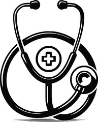 Minimalist Black and White Stethoscope Drawing for Medical Use

