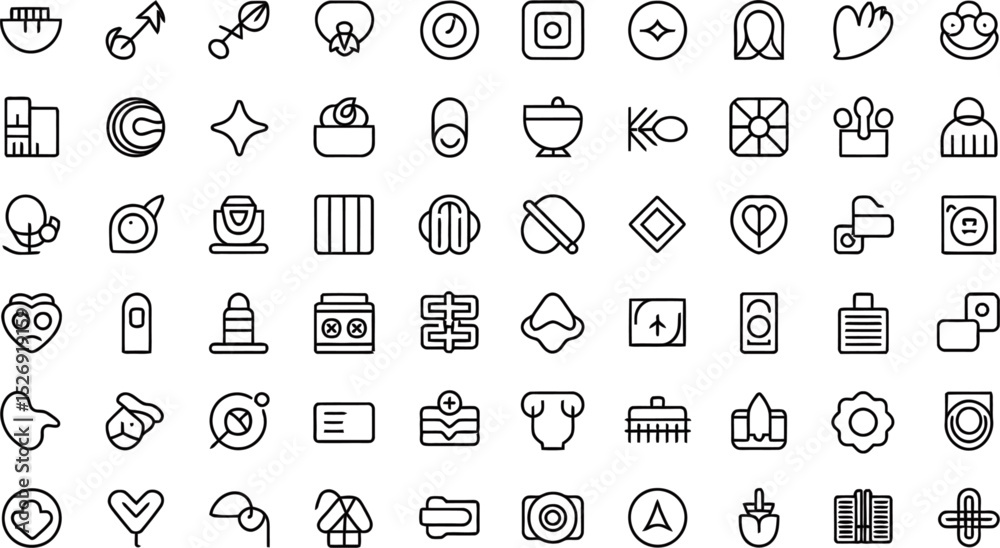 Poster minimalist icon set illustrating various concepts and elements for graphic design projects