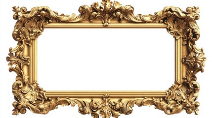 Old antique gold vintage decorative frame horizontal format cut out. PNG Frame. Stylish classic gold painting, carved design patterns