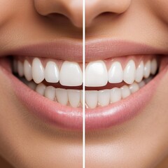 Before and after teeth whitening close-up comparison dental care oral hygiene cosmetic dentistry bright smile transformation health