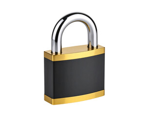 Naklejka premium Elegant Black Padlock With Gold Accents on White Background