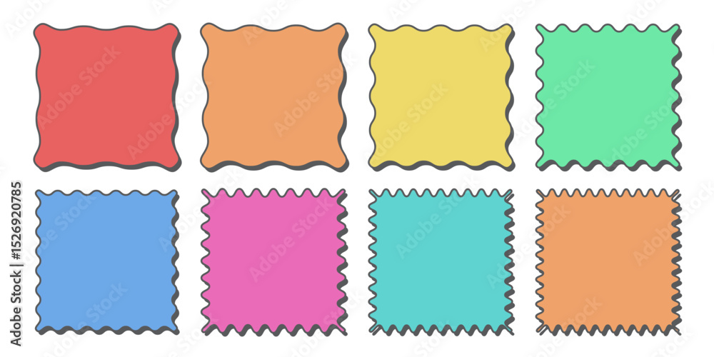 Wall mural square wavy shape retro label badge elements set. aesthetic shape colorful box with shadow.