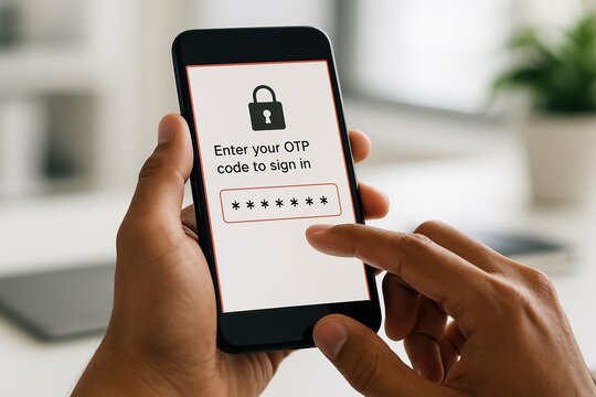 Person entering otp code on smartphone for secure login