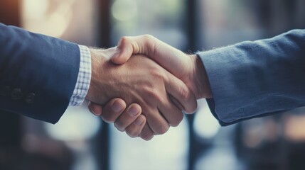Two men shake hands in a business meeting. The handshake is a symbol of agreement and trust. Concept of professionalism and respect
