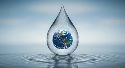 World Water Day: Earth's Precious Drop - A single water drop encloses our planet, symbolizing water conservation, environmental protection, sustainable resources, global responsibility