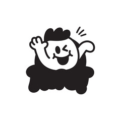 Cartoon character illustration vector graphic design waving hand smiling face