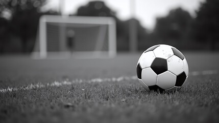 Soccer ball prominently displayed on grassy field.