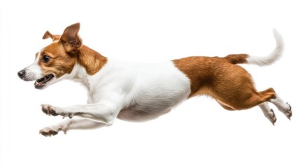 Fast-running Jack Russell in mid-air, profile view, isolated on white , running, animal