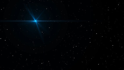 Distant Blue Star Amidst a Field of Faint Stars in the Vastness of Space a Cosmic Landscape bright...