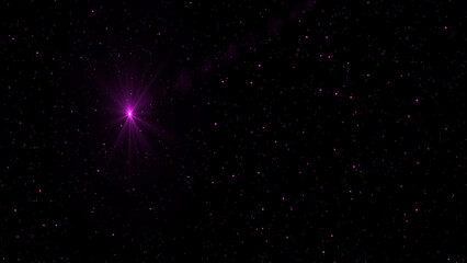 A lone pink star shines brightly amidst a dark expanse filled with scattered pink stardust and cosmic dust particles The