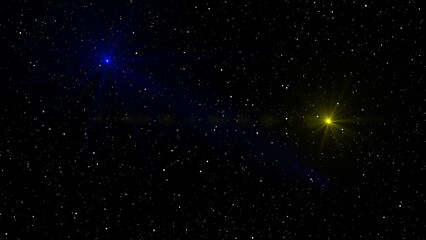 Cosmic Dance A Celestial View of Blue and Yellow Stars Amidst a Field of Distant White Stars This...