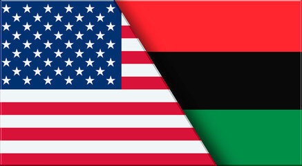 Fototapeta premium Flags of USA and Pan-Africanism flag, Pan African Association and American flag