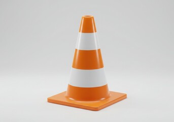 Traffic cone orange and white stripes on white background