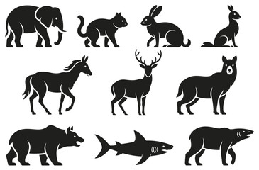 Wild animal silhouette set