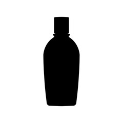 Silhouette of a bottle with a cylindrical cap and rounded body against a white background image view