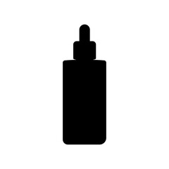 Illustration of a black bottle with a dropper on a white background in a simple vector design style