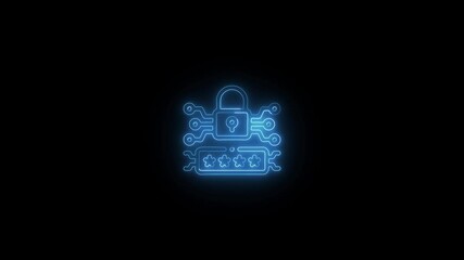 Cybersecurity Icon Animation with Glowing Lines on Black Background