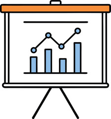  A single isolated flat design vector-style icon of a presentation board or screen with graphs, representing marketing or data sharing.