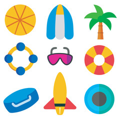 Colorful Summer Beach Vector Icons
