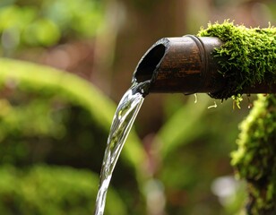 Water flowing from bamboo