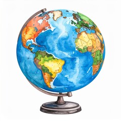 Watercolor Globe Illustration on White Background