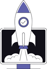 A single isolated flat design vector-style icon of a rocket launching upward, symbolizing startup, innovation, and success.
