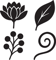 A clipart set with lotus flower, tree leaf, swirl as graphics design elements