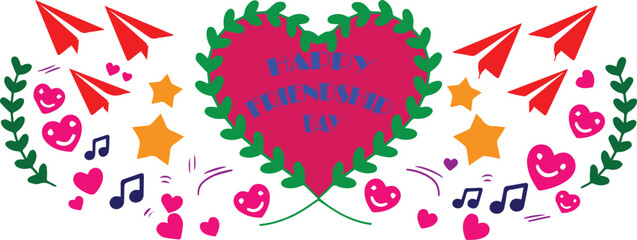 Intertwined Hearts and Foliage, happy friendship day clip art.