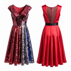 Red and Silver Sequin and Satin Cocktail Dress