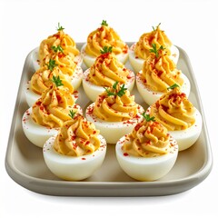 Deviled Eggs Appetizer on Beige Rectangular Plate