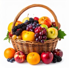 Full Wicker Basket of Colorful Fresh Fruit
